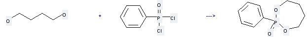 Phenylphosphonic dichloride can be used to produce 2-phenyl-[1,3,2]dioxaphosphepane-2-oxide by heating